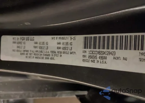 2016 Chrysler 200 Limited from USA, damaged, VIN 1C3CCCAB2GN120423